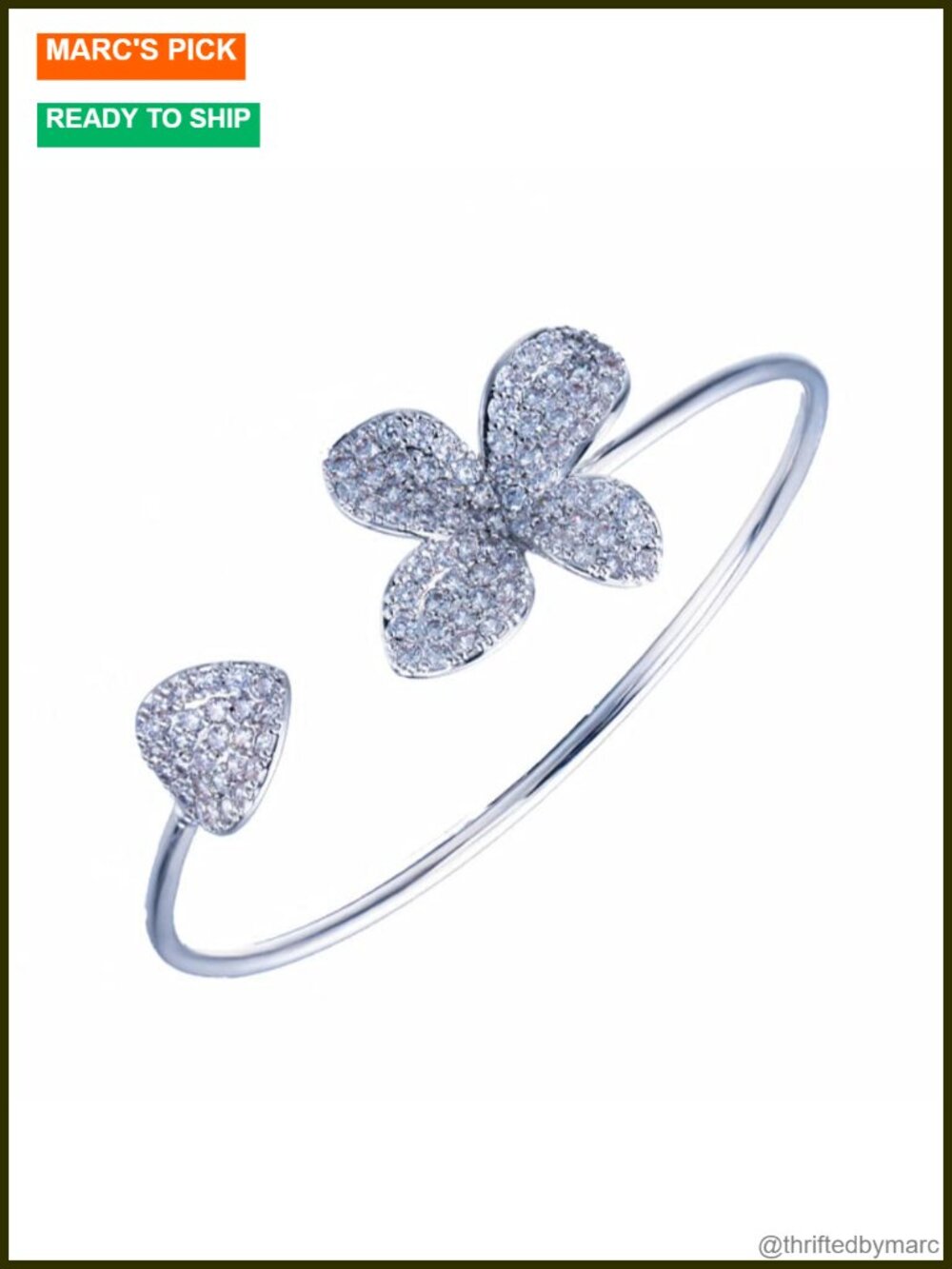 18K Gold Butterfly Moissanite Open Bangle Cuff Bracelet Bridal Jewelry